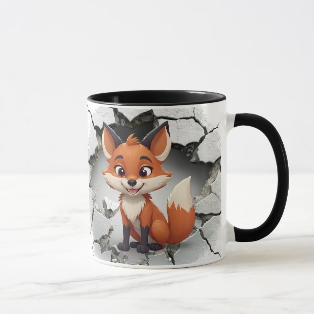 Mug Joli renard sortant d'un mur fissuré (Droite)