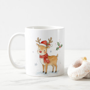 Mug Joli Renne au Nez Rouge avec Écharpe pour Noël