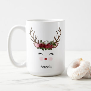 Mug Joli renne de Noël Rouge Floral