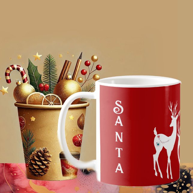 Mug Joli rennes de Noël White Père Noël aide Funky (Cute Christmas Reindeers White Santa Helpers Funky Coffee Mug)
