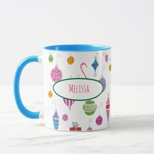 Mug Joli Retro 1960 ornements de Noël Personnalisé (Gauche)