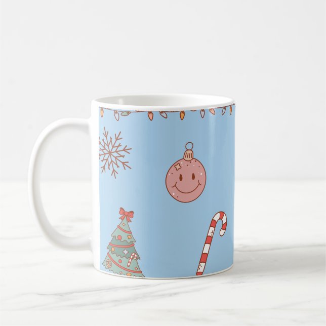 Mug Joli Rétro Nostalgique Noël Pastel Bleu Clair (Gauche)