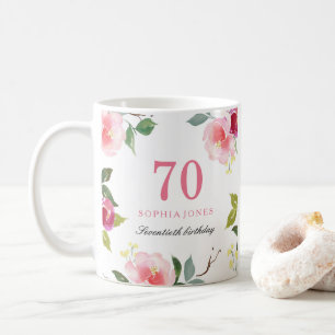Mug Joli rose élégant floral 70e anniversaire cadeau