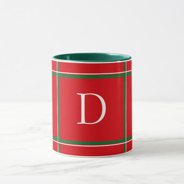 Mug Joli Rouge Vert et Blanc Plaid Noël initial (Centre)