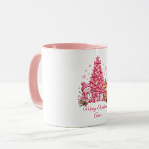 Mug Joli sapin de Noël rose et bonhomme de neige perso