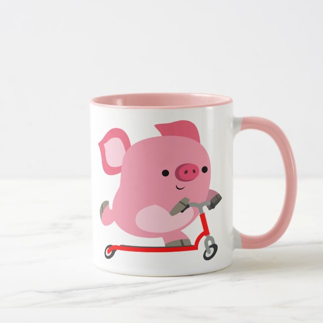 Mug Joli Scooter équitation Cartoon Cochon (Droite)