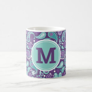 Mug Joli shabby chic à motifs paisley violet et bleu