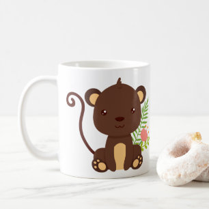 Mug Joli Singe Brown Aux Fleurs Roses