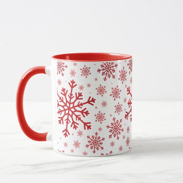 Mug Joli Snowflakes rouge de Noël en blanc d'hiver (Gauche)