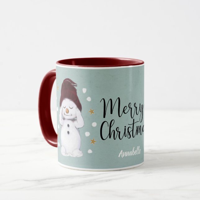 Mug Joli Snowman d'hiver bleu Noël (Devant gauche)