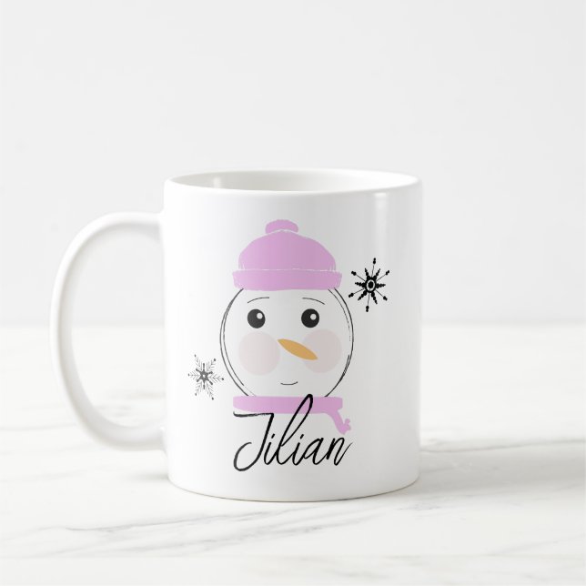 Mug Joli Snowman rose Premier Noël (Gauche)