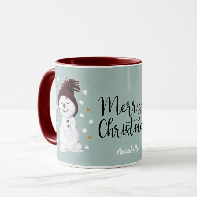 Mug Joli Snowmen hiver Bleu Noël (Devant gauche)