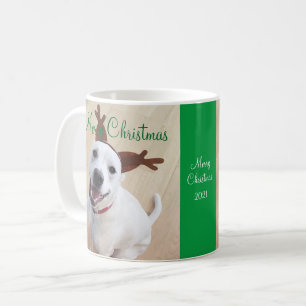 Mug Joli sourire blanc renne chien de Noël Vert