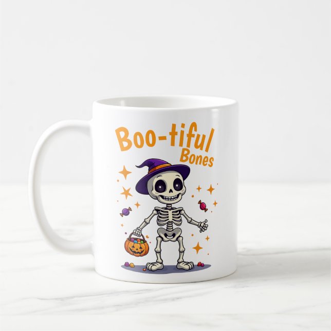 Mug Joli squelette d'Halloween avec bonbon design muqu (Gauche)