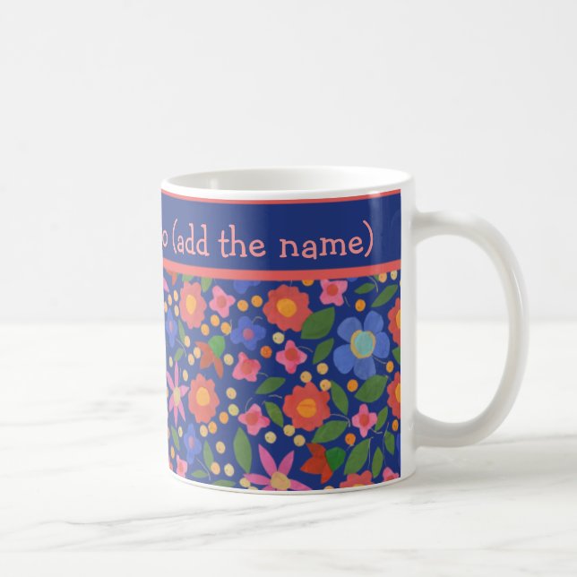 Mug Joli style d'art populaire modèle floral sur bleu (Droite)