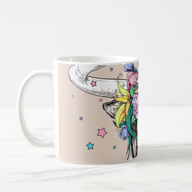 Mug Joli taureau de dessin animé dans une couronne fle (Gauche)