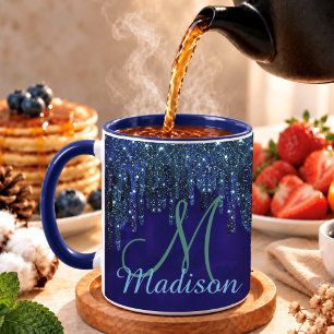 Mug Joli turquoise licorne monogramme paillettes goutt