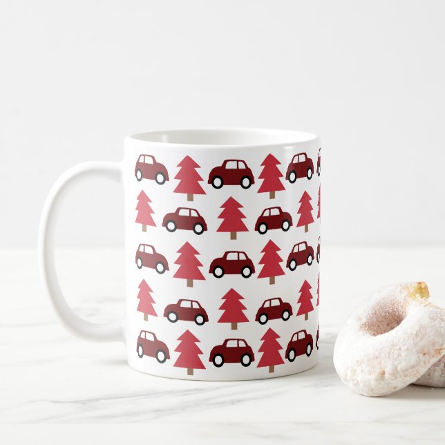 Mug Joli Véhicule Jouet Rouge Arbre de Noël (Avec donut)