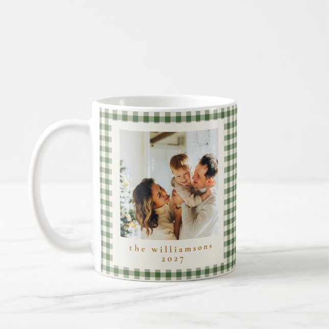 Mug Joli Vert En vichy Plaid Photo personnalisée Noël (Gauche)