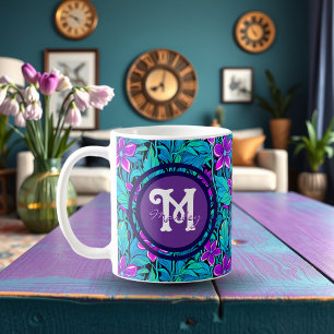 Mug Joli violet et Turquoise bleu floral Personnalisé