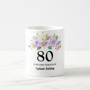Mug Joli violet Floral femmes 80e anniversaire Cadeau