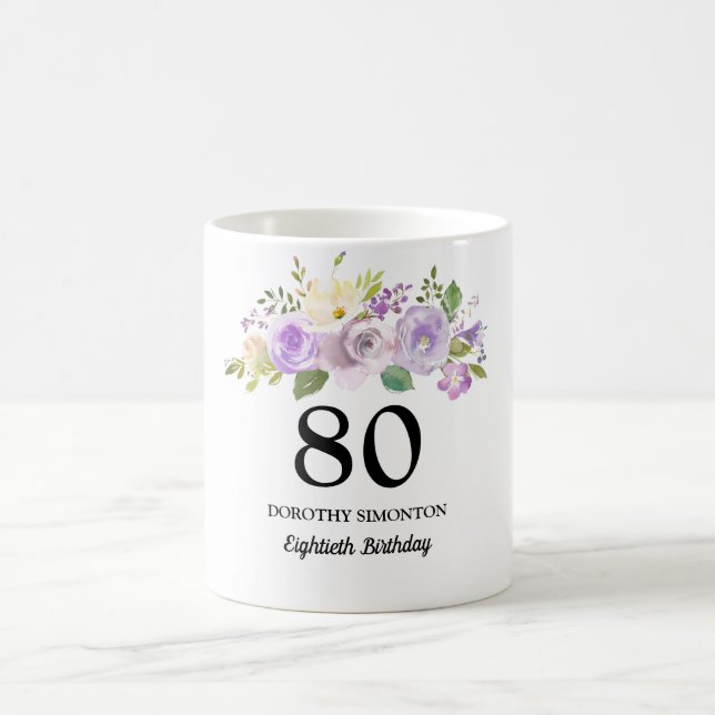 Mug Joli violet Floral femmes 80e anniversaire Cadeau (Centre)