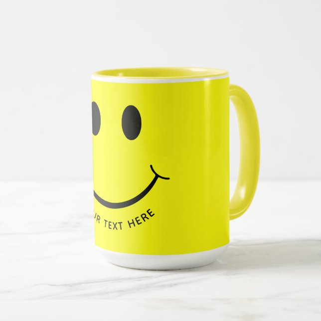 Mug Joli visage jaune Ajouter du texte| Bas (Devant droit)