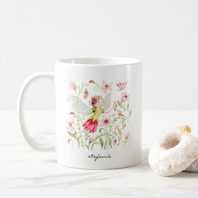 Mug Jolie aquarelle Fairy et rose Floral (Avec donut)