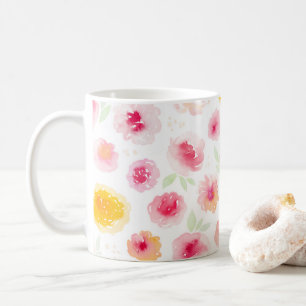 Mug Jolie aquarelle fleurie rose rose