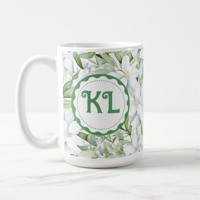 Mug Jolie aquarelle Fleurs blanches personnalisées (Gauche)