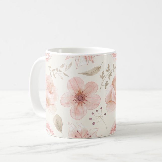 Mug Jolie aquarelle Fleurs Motif rose Jardin (Devant gauche)