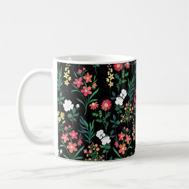 Mug Jolie aquarelle Floral Noir Botanique (Gauche)