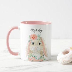 Mug Jolie aquarelle Floral Nom du lapin de Pâques