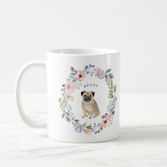 Mug Jolie aquarelle florale | Chien Carlin (Gauche)