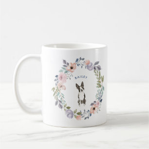 Mug Jolie aquarelle florale   Chien de Boston Terrier