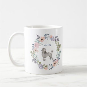 Mug Jolie aquarelle florale   Chien de caniche gris