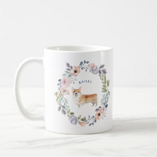 Mug Jolie aquarelle florale   Cute Corgi Chien