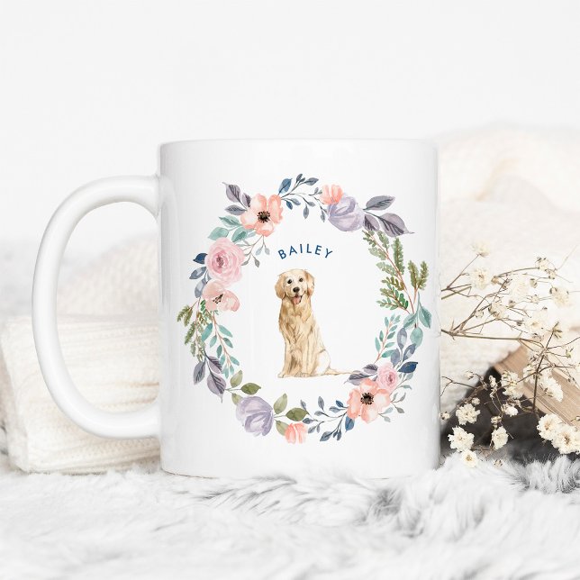 Mug Jolie aquarelle florale | Golden Retriever Dog (Créateur téléchargé)
