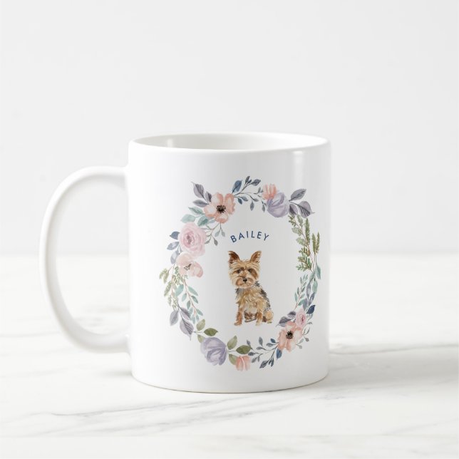 Mug Jolie aquarelle florale | Yorkshire Terrier Dog (Gauche)