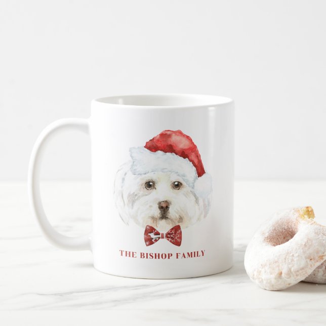 Mug Jolie aquarelle Maltese Père Noël personnalisé Noë (Avec donut)