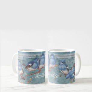 Mug Jolie aquarelle Petits Oiseaux Bleus Personnalisé