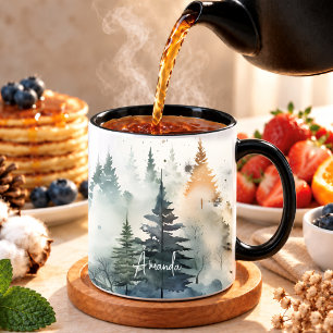 Mug Jolie aquarelle pinède brumeuse Noël