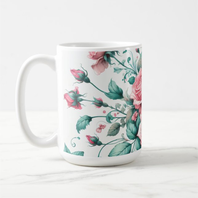 Mug Jolie aquarelle rose et vert Roses (Gauche)