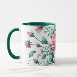 Mug Jolie aquarelle rose et vert Roses