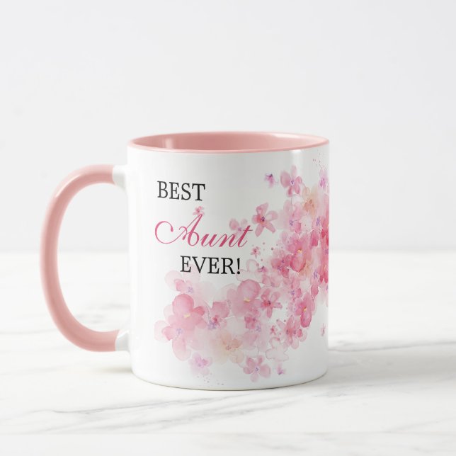 Mug Jolie aquarelle rose florale Meilleure Tante Jamai (Gauche)