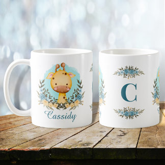 Mug Jolie bébé Giraffe Floral Monogramme Personnalisé