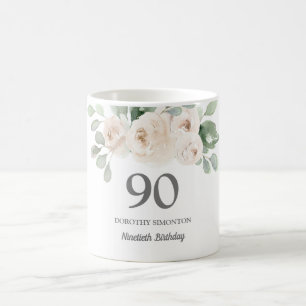 Mug Jolie Blanche Florale femmes 90e Anniversaire Cade