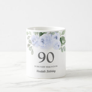 Mug Jolie Blue Floral Womans 90e anniversaire Cadeau