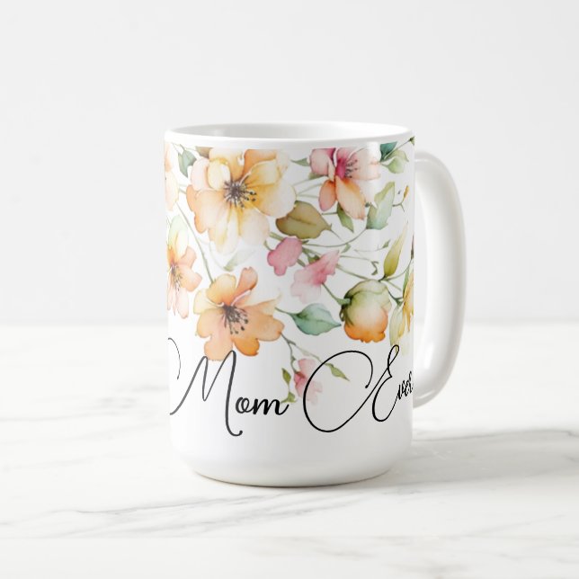 Mug Jolie Boho Orange rose Aquarelle Fleur sauvage mam (Devant droit)