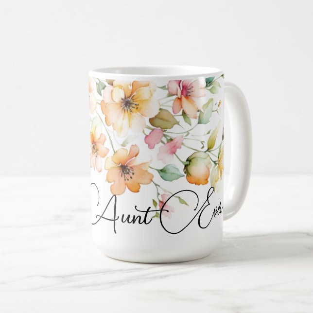 Mug Jolie Boho Orange Rose Aquarelle Fleur sauvage tan (Devant droit)